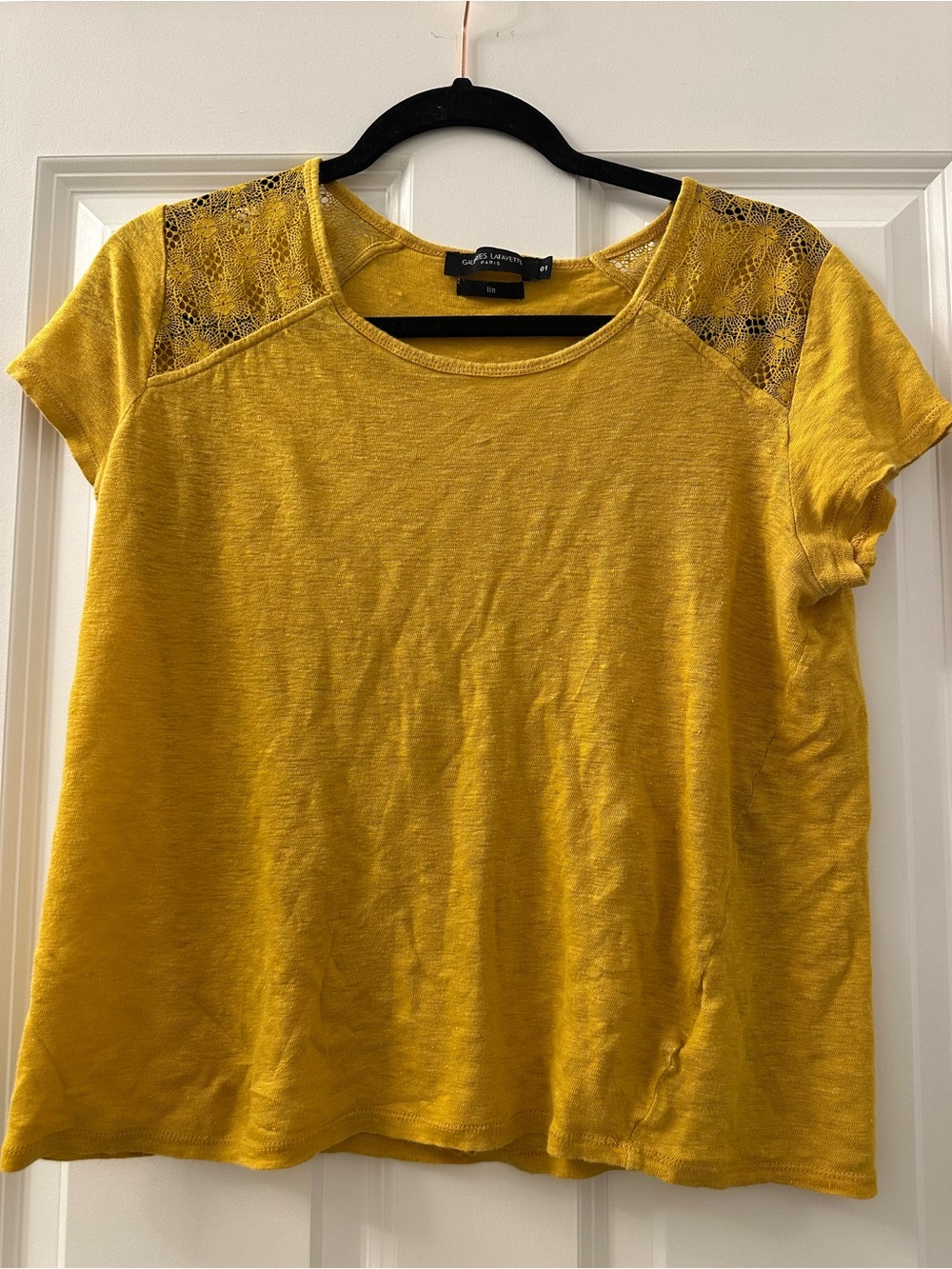 Yellow Lace-Trim Short Sleeve Tee